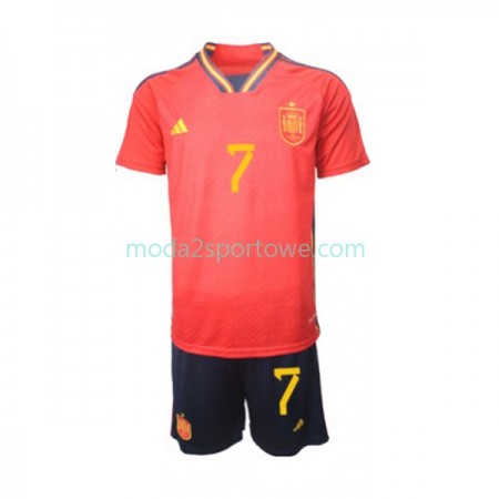 Koszulka Hiszpania Alvaro Morata 7 Dziecięcy Domowe Stroje Piłkarskie World Cup 2022 Krótki Rękaw